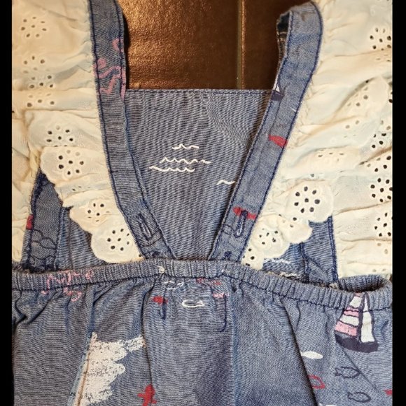 3/6 M Mudpie Blue Ruffle Ocean Sailboat Fish Bubble Romper Onesie - Picture 5 of 7